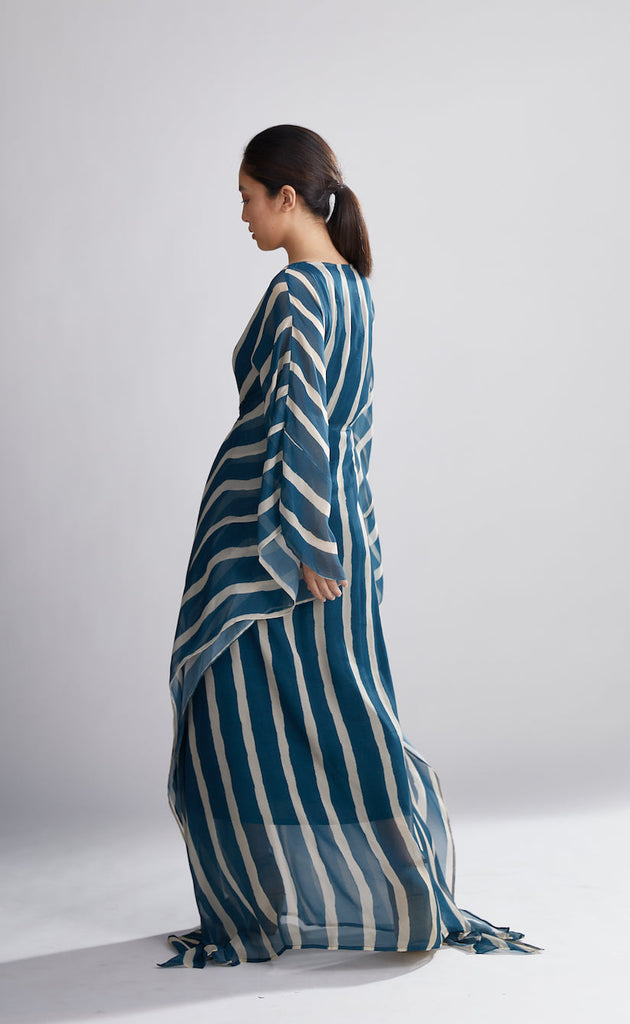 Teal Colored Line Kaftan HLK-0162