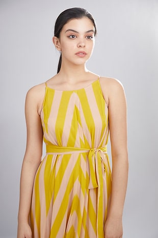 Mustard Stripe Long Dress HWD-0055
