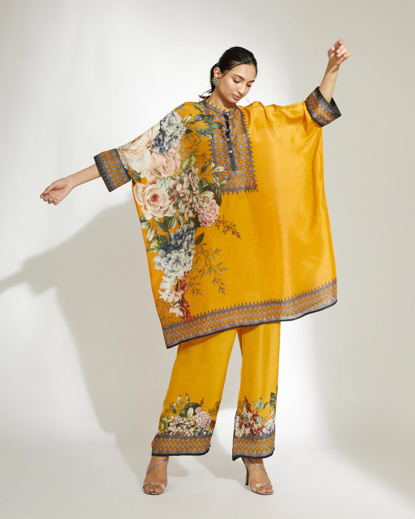 Yellow Floral Shirt Pents Set HED-0028