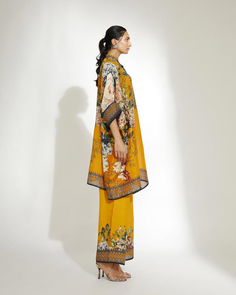 Yellow Floral Shirt Pents Set HED-0028