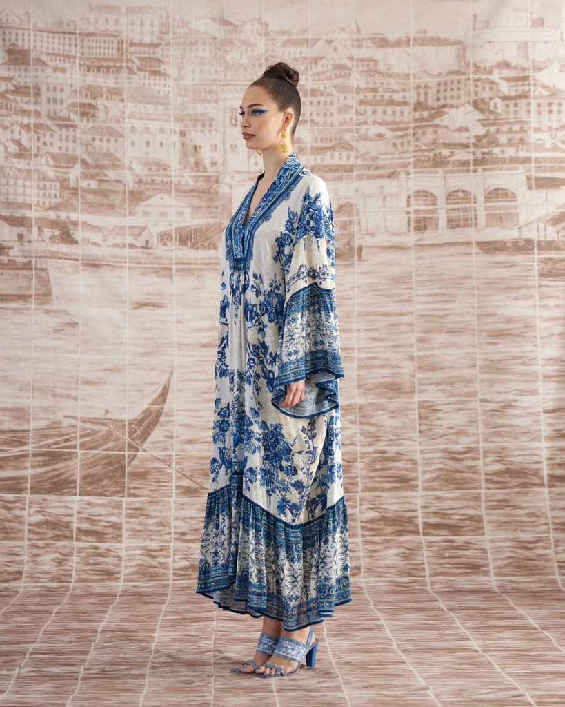 White & Blue Kaftan Shirt HWB-0004