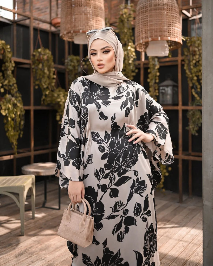 Floral Black Floral Kaftan Abaya HLK-0088