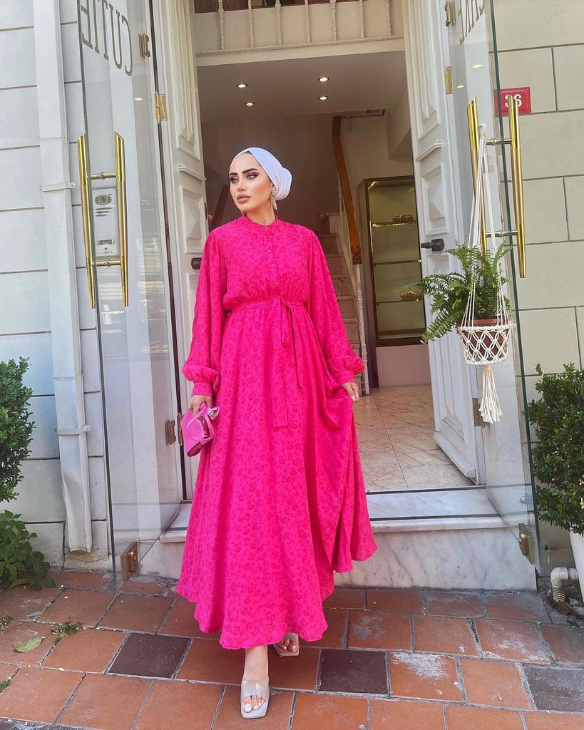 Pink Selfprint Frock HLF-0032