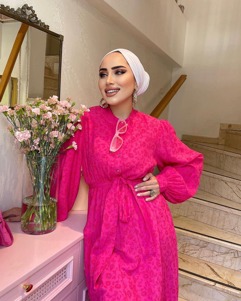 Pink Selfprint Frock HLF-0032