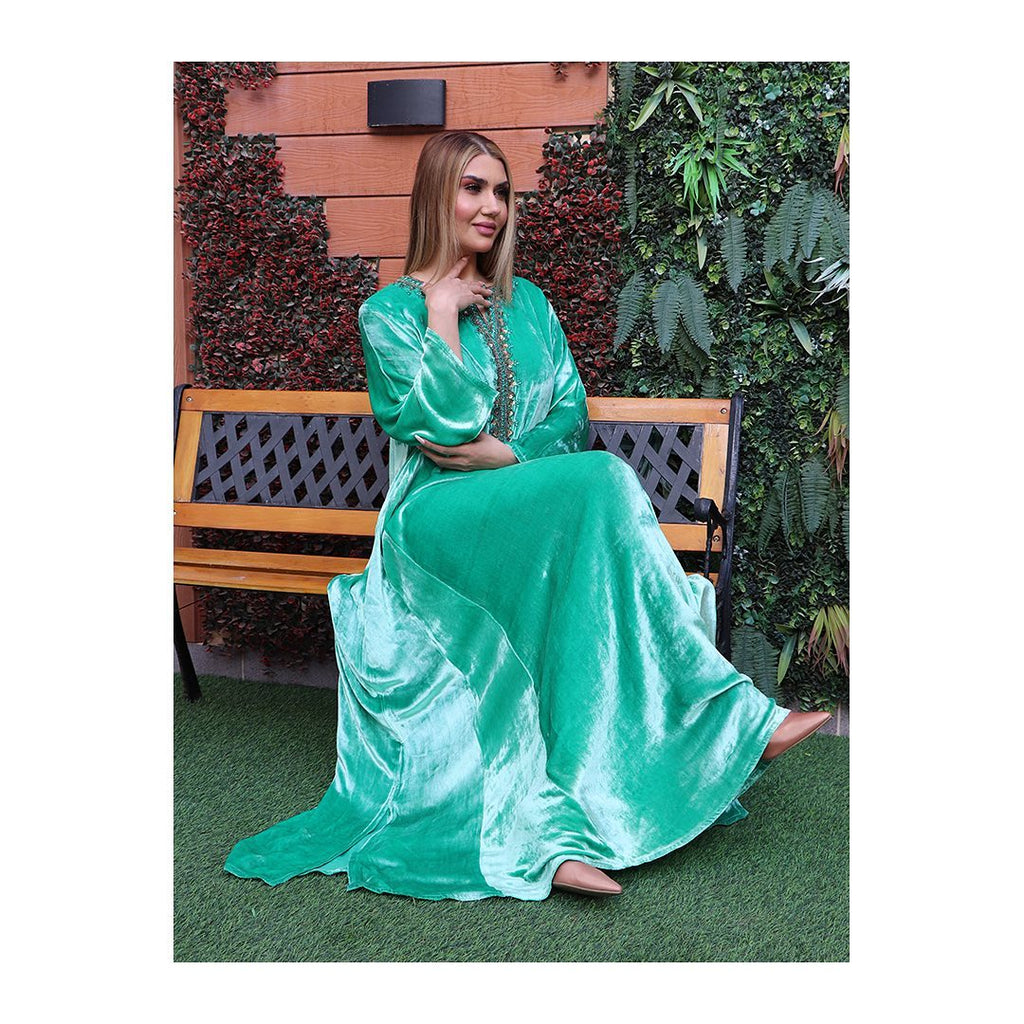 Light Green Velvet Gown HVC-0006