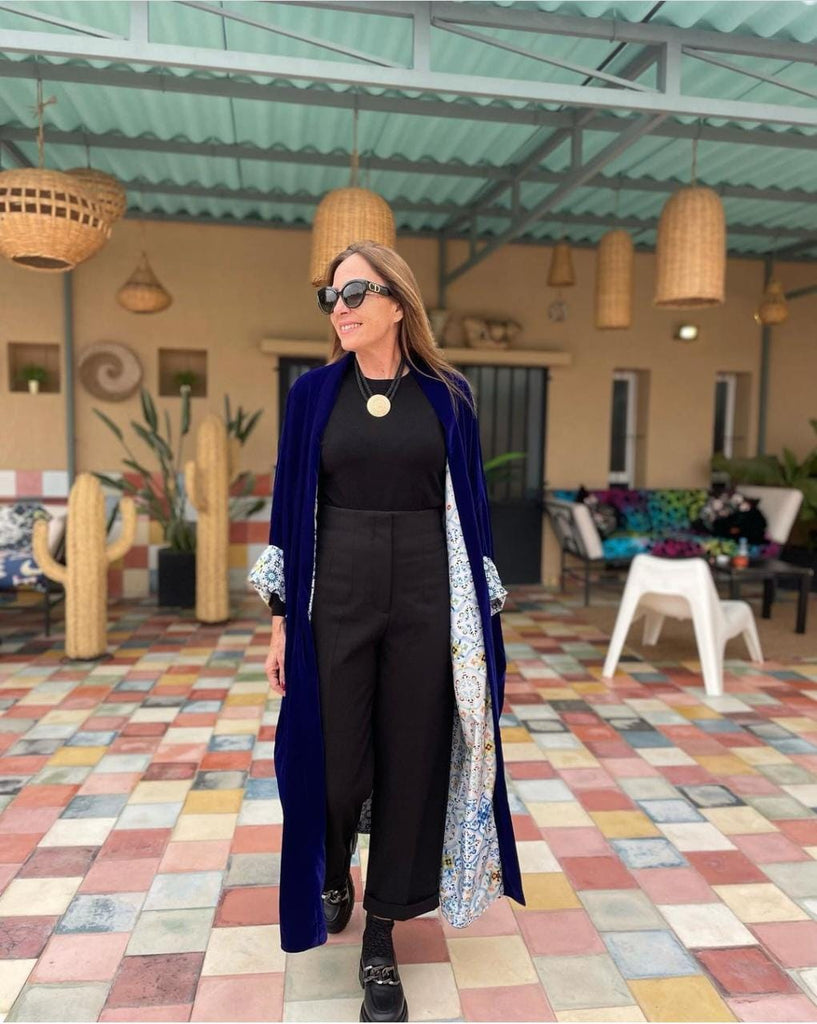 Blue Double Layered Velvet Gown HAC_0035