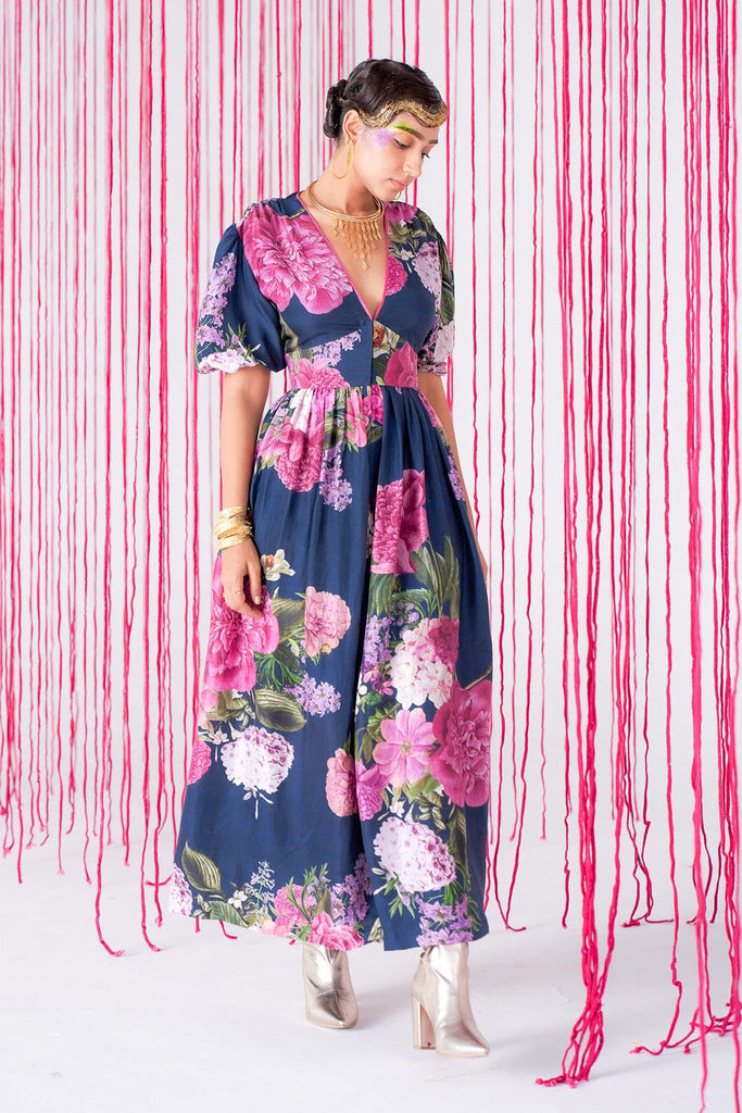 Indigo V-Neck Maxi Dress HNL-0001