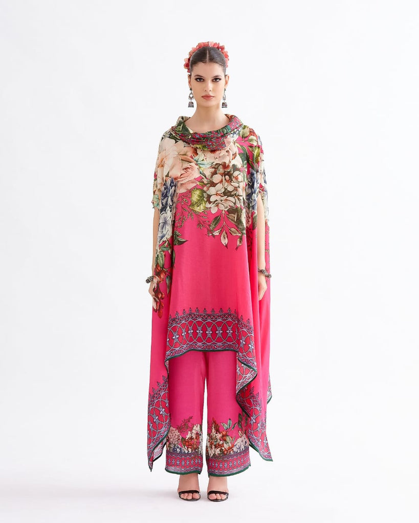 Fuchsia Owl Neck Kaftan Set HVF-0001