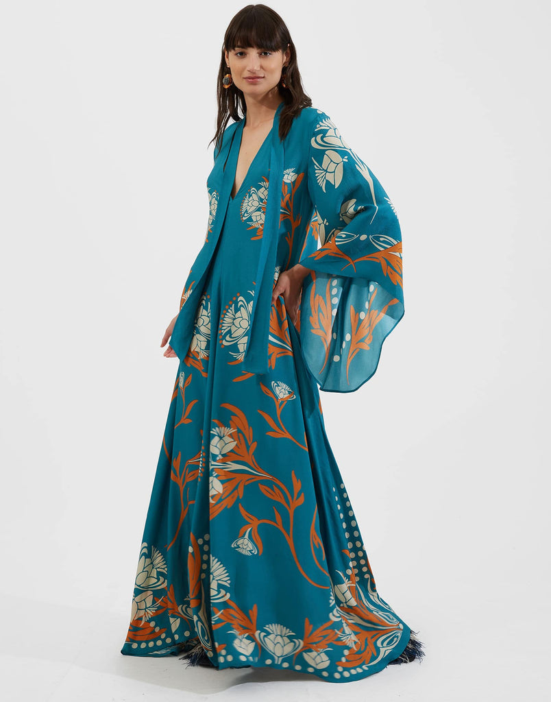 Blue & Orange Long Dress HWD-0059