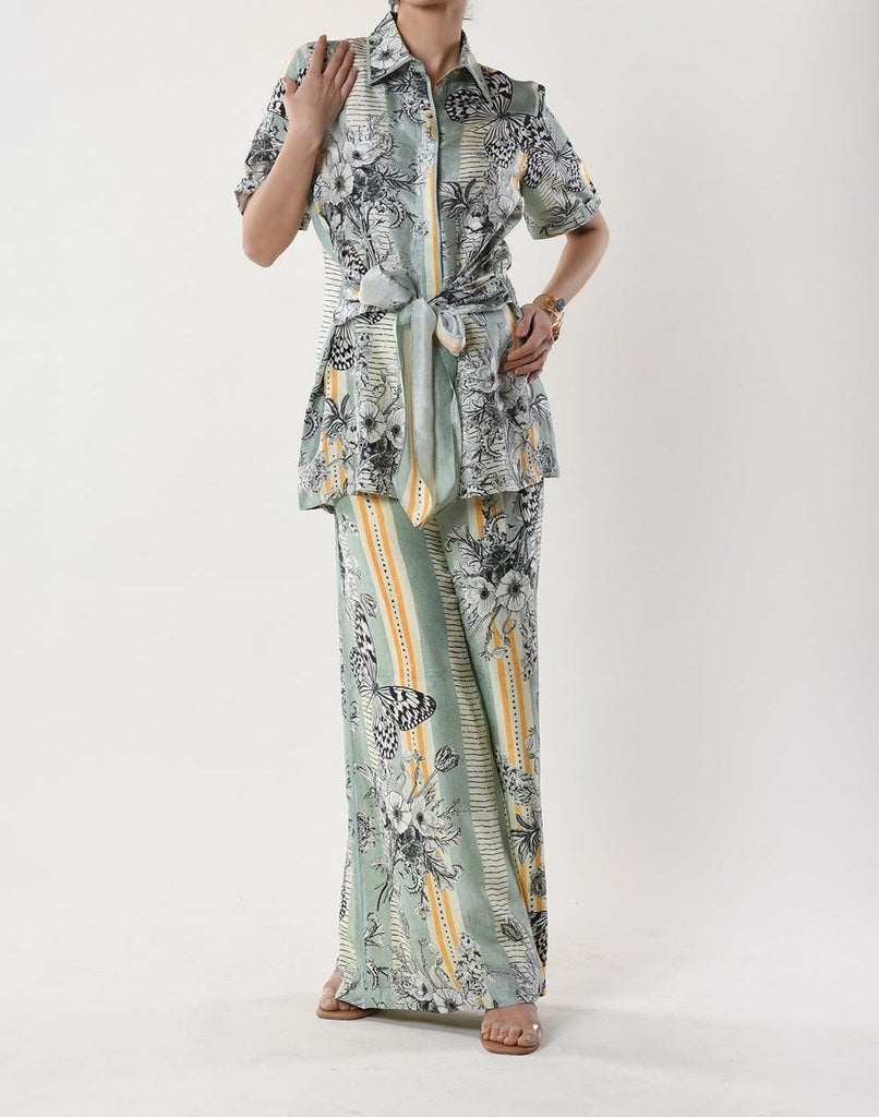 Butterfly Printed Silk With Front Tie Up