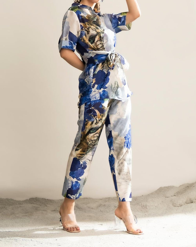 Tiger Printed Silk With Front Tie Up