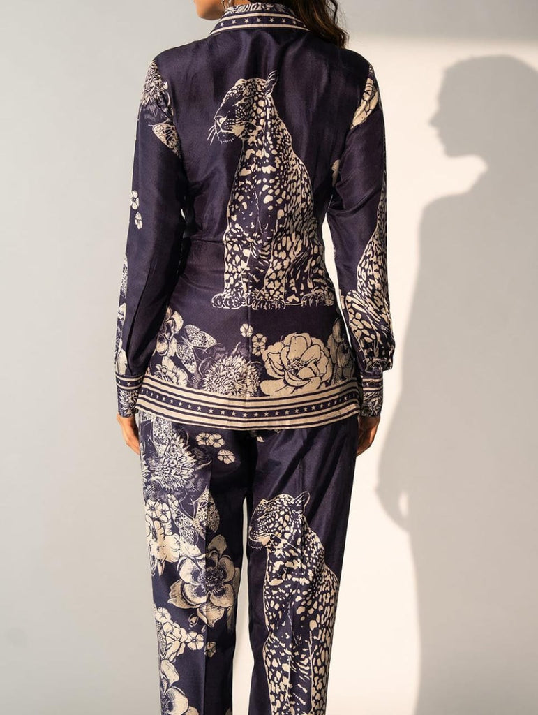 Blue Printed Silk With Front Tie Up