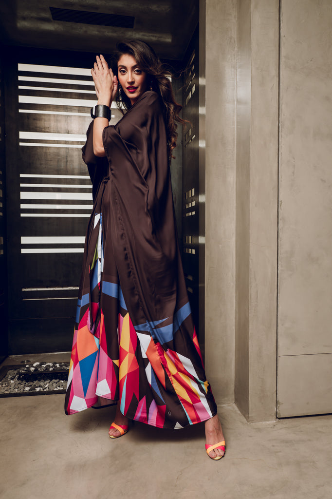 Multicolor Geometrical Pattern Kaftan HLK-0123