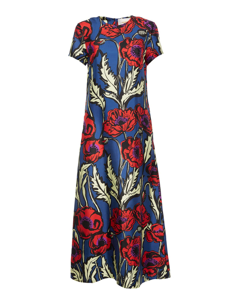 Swing Dress Big Blooms in Silk Twill HSC-0063