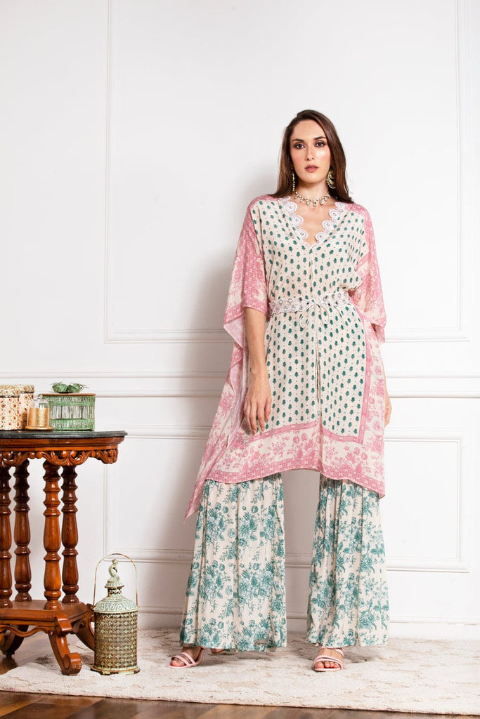 Teal Grean Kaftan & Sharara Set HEK-0005