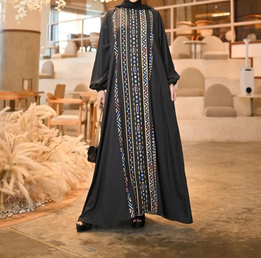 Black Line Geometric Abaya NAC-0001