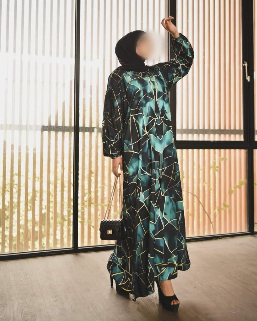 Green Mosaic Print Abaya HAC-0281