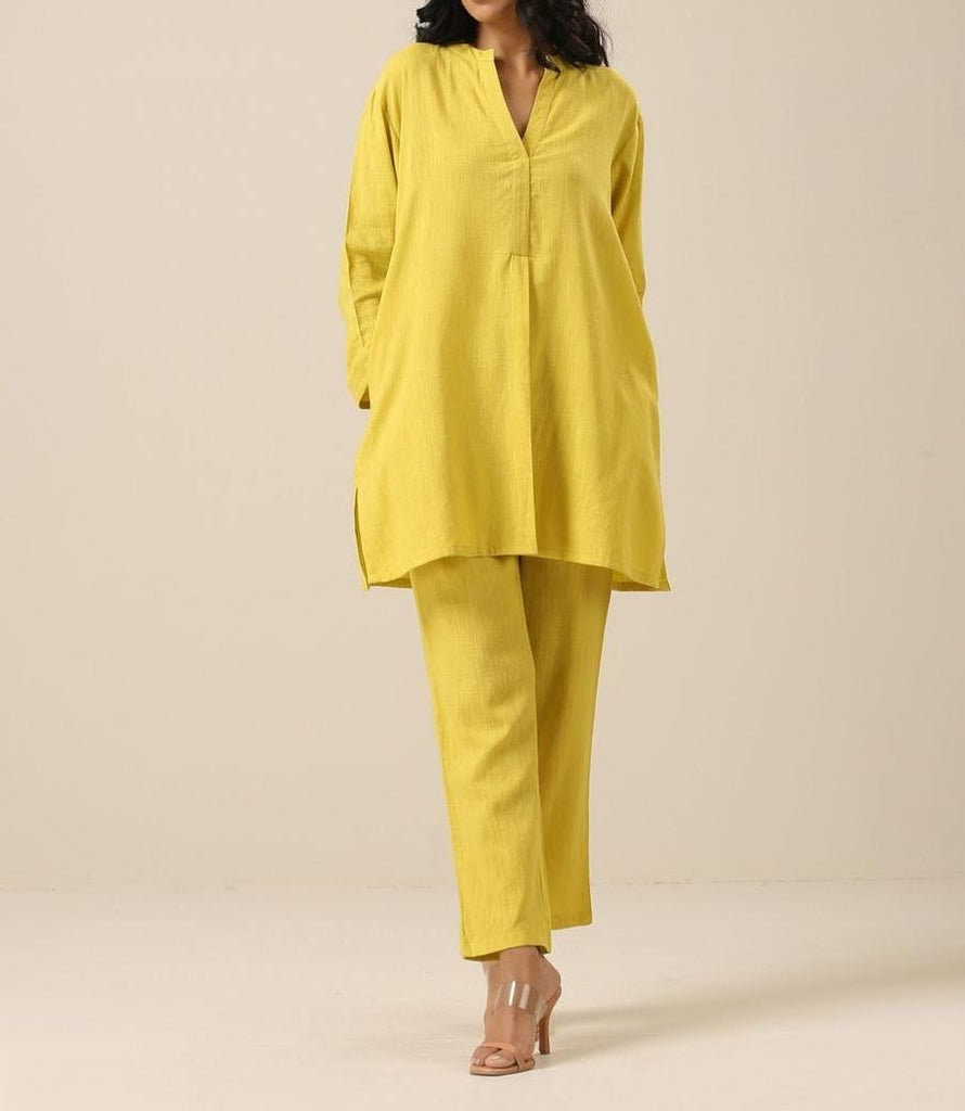 Classic Lime Slub Relax Fit Kurta Pant