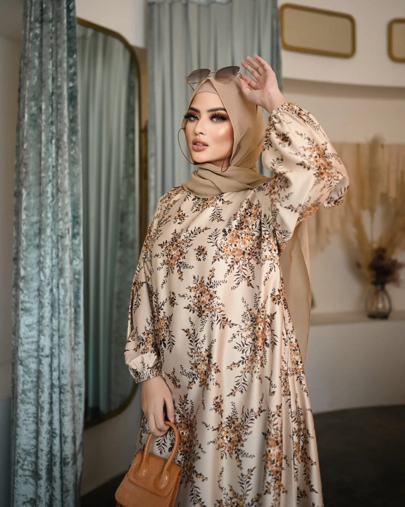 Floral Abaya Brown HAC_0066