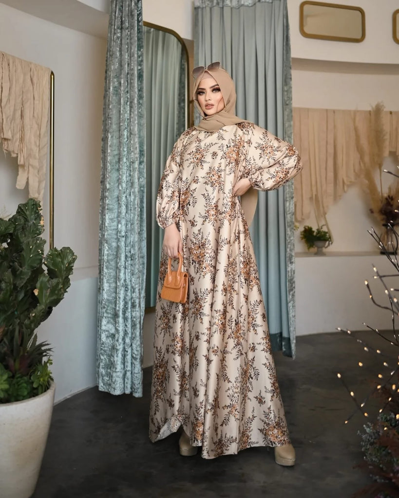 Floral Abaya Brown HAC_0066