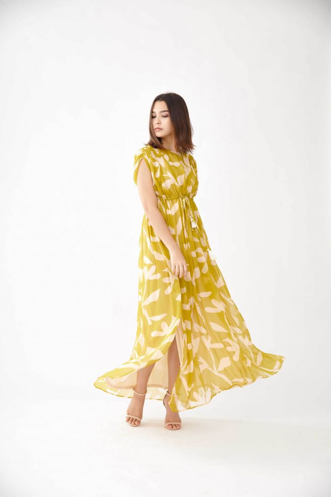 Peach & Mustard Floral Kaftan HLK-0060