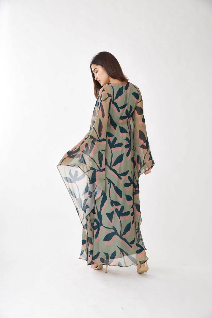 Pink Olive & Green Floral Kaftan HLK-0057