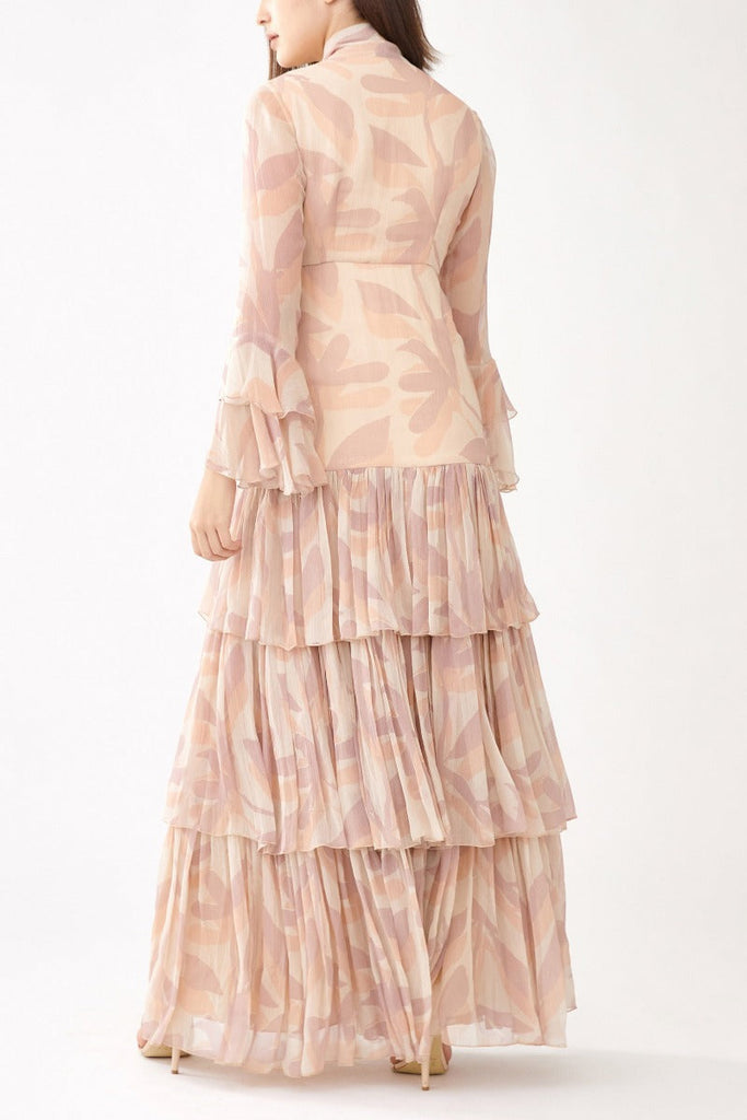 Peach Pink Chiffon Frock HLF-0022
