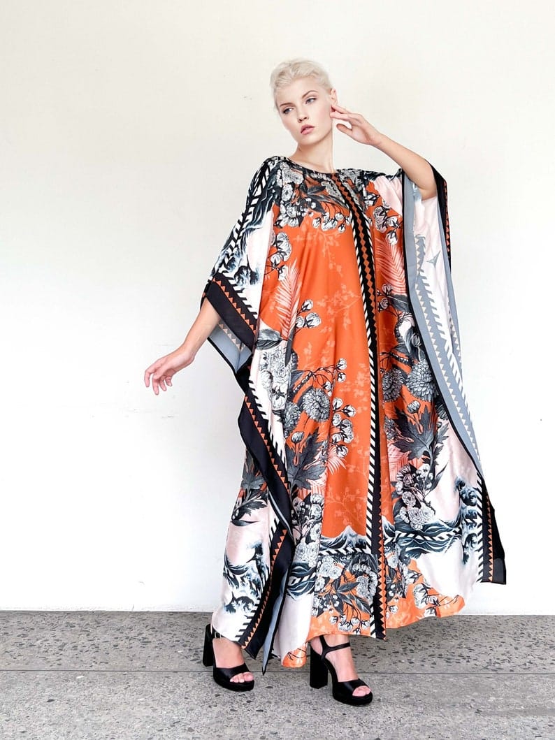 Orange Floral Kaftan HSK-0015