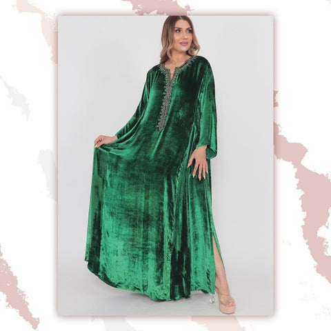 Green Lace Velvet Gown HVC-0011