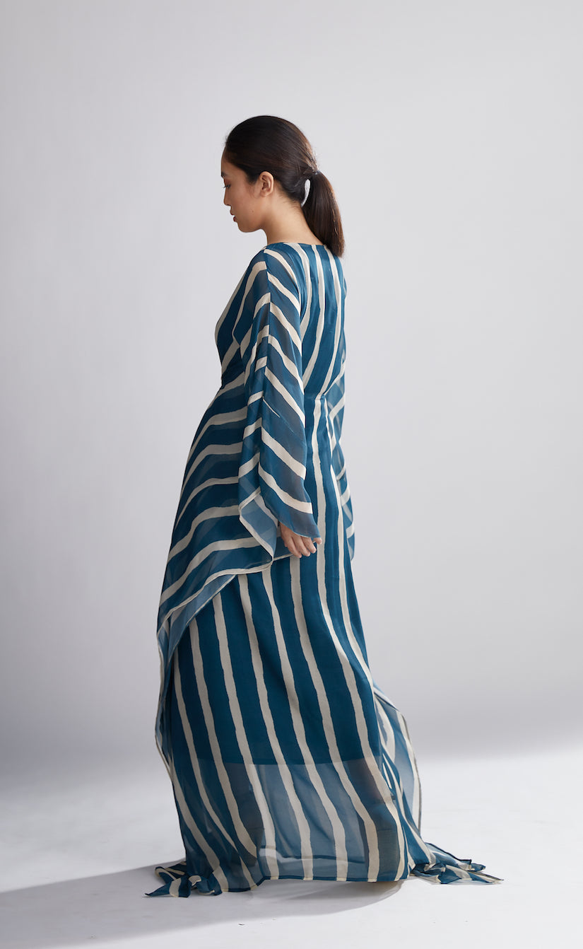 Teal Colored Line Kaftan HLK-0162