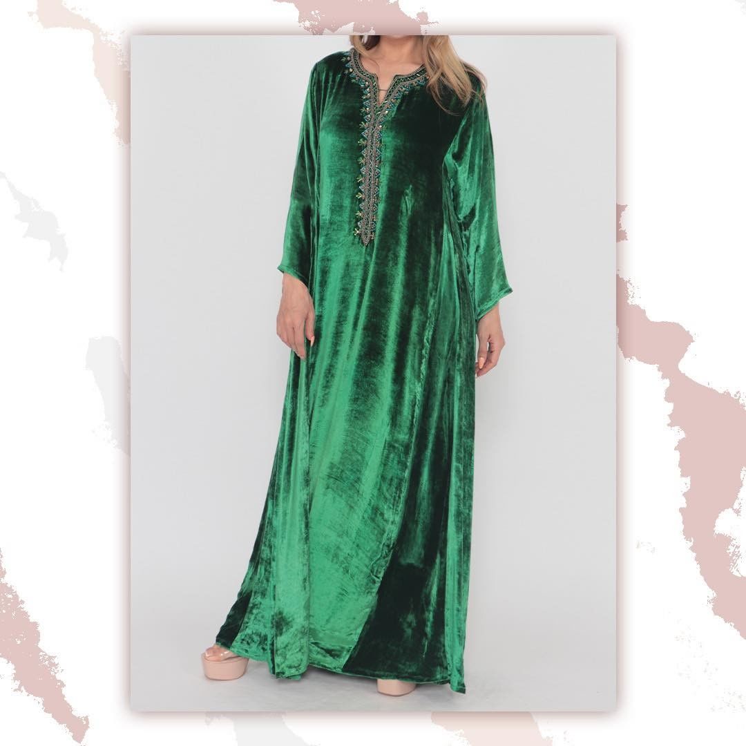 Green Lace Velvet Gown HVC-0011
