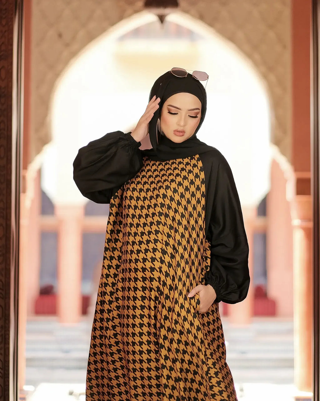 Mustard Houndstooth Abaya HAC_0126