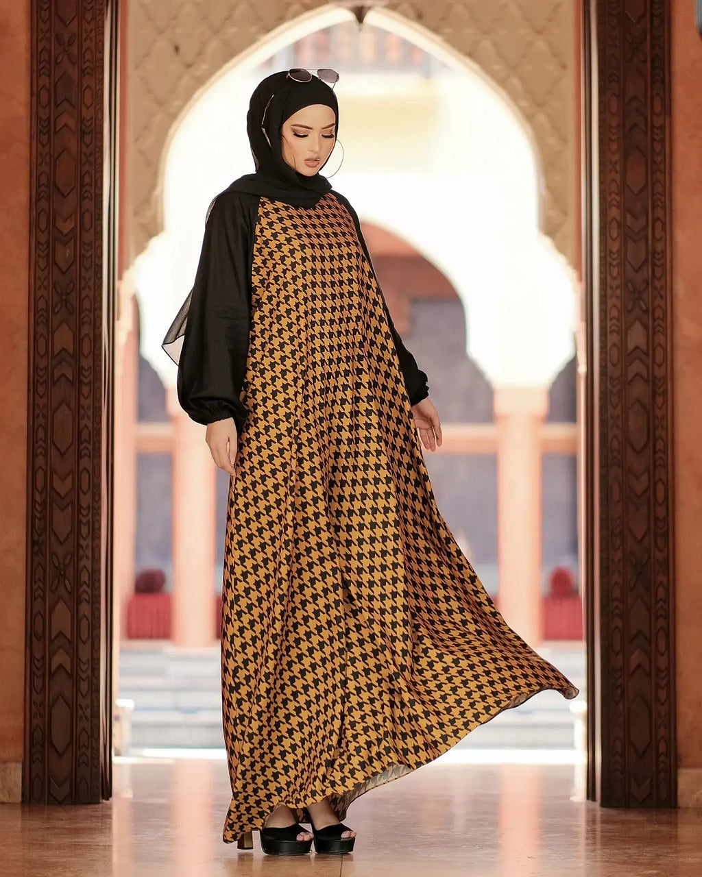 Mustard Houndstooth Abaya HAC_0126