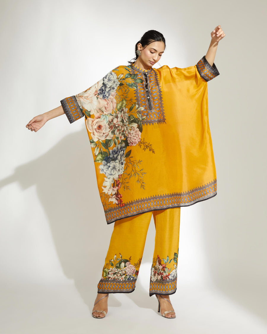 Yellow Floral Shirt Pents Set HED-0028