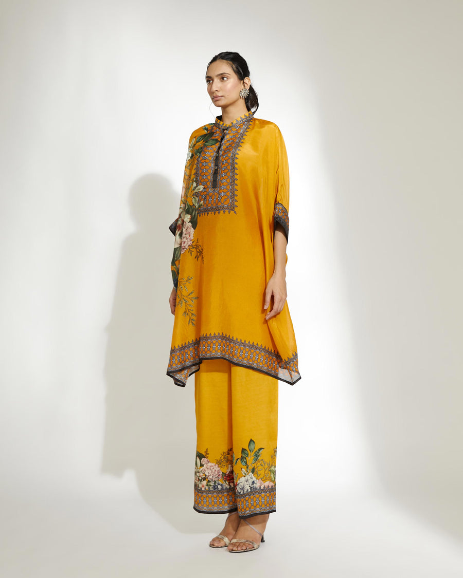 Yellow Floral Shirt Pents Set HED-0028