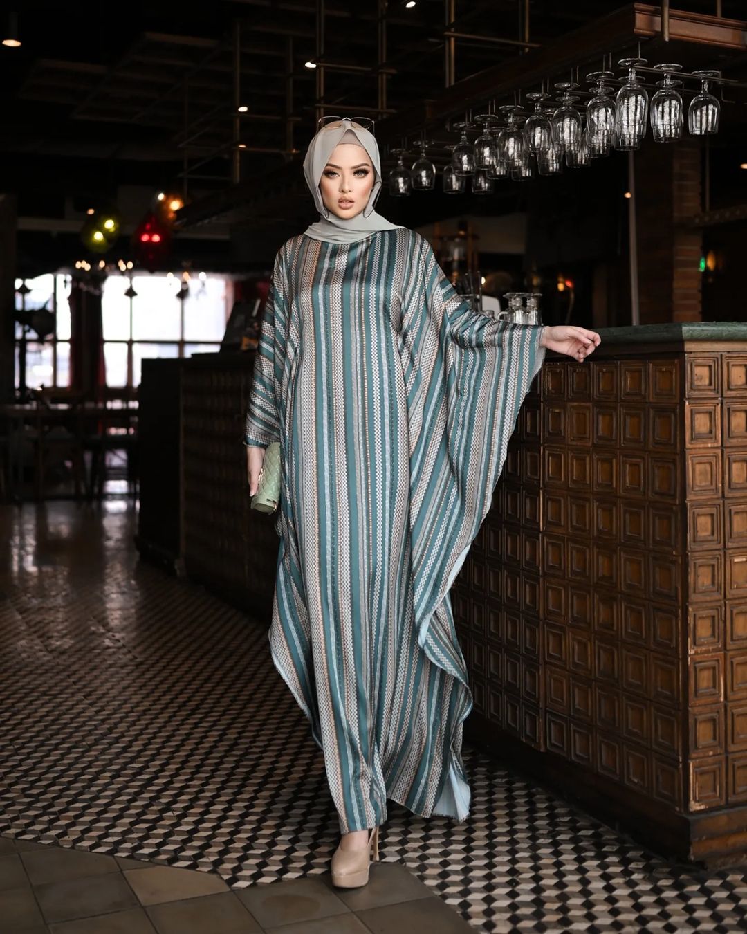 Green Lines Abaya Kaftan HLK-0074