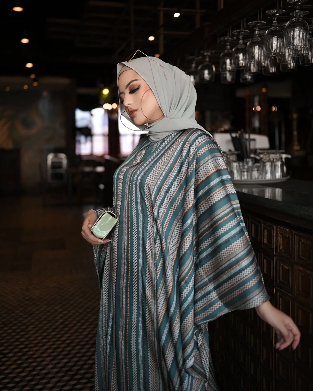 Green Lines Abaya Kaftan HLK-0074