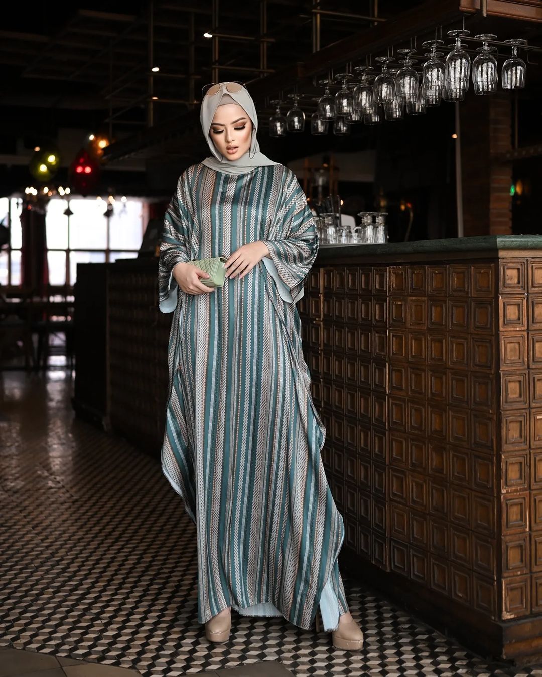 Green Lines Abaya Kaftan HLK-0074