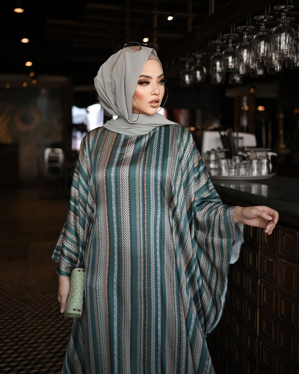 Green Lines Abaya Kaftan HLK-0074