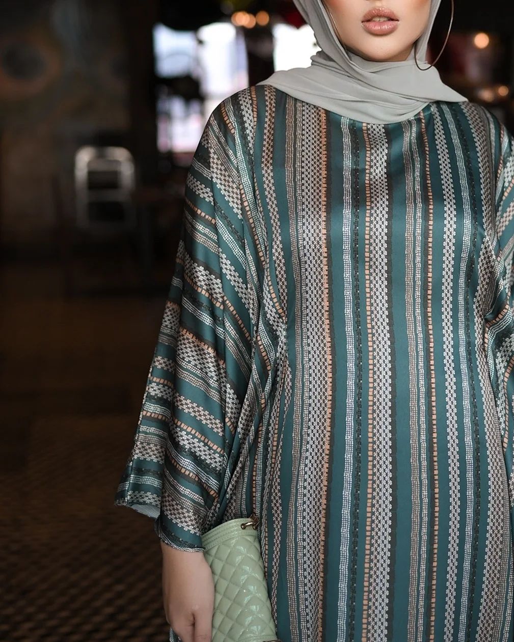 Green Lines Abaya Kaftan HLK-0074