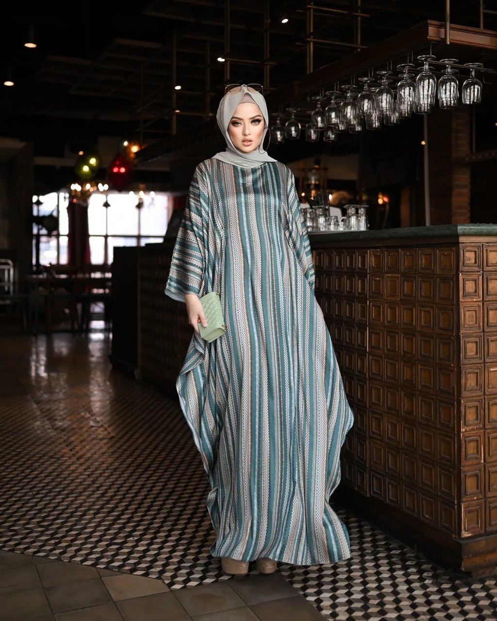 Green Lines Abaya Kaftan HLK-0074