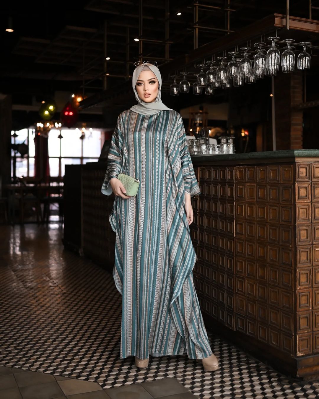 Green Lines Abaya Kaftan HLK-0074