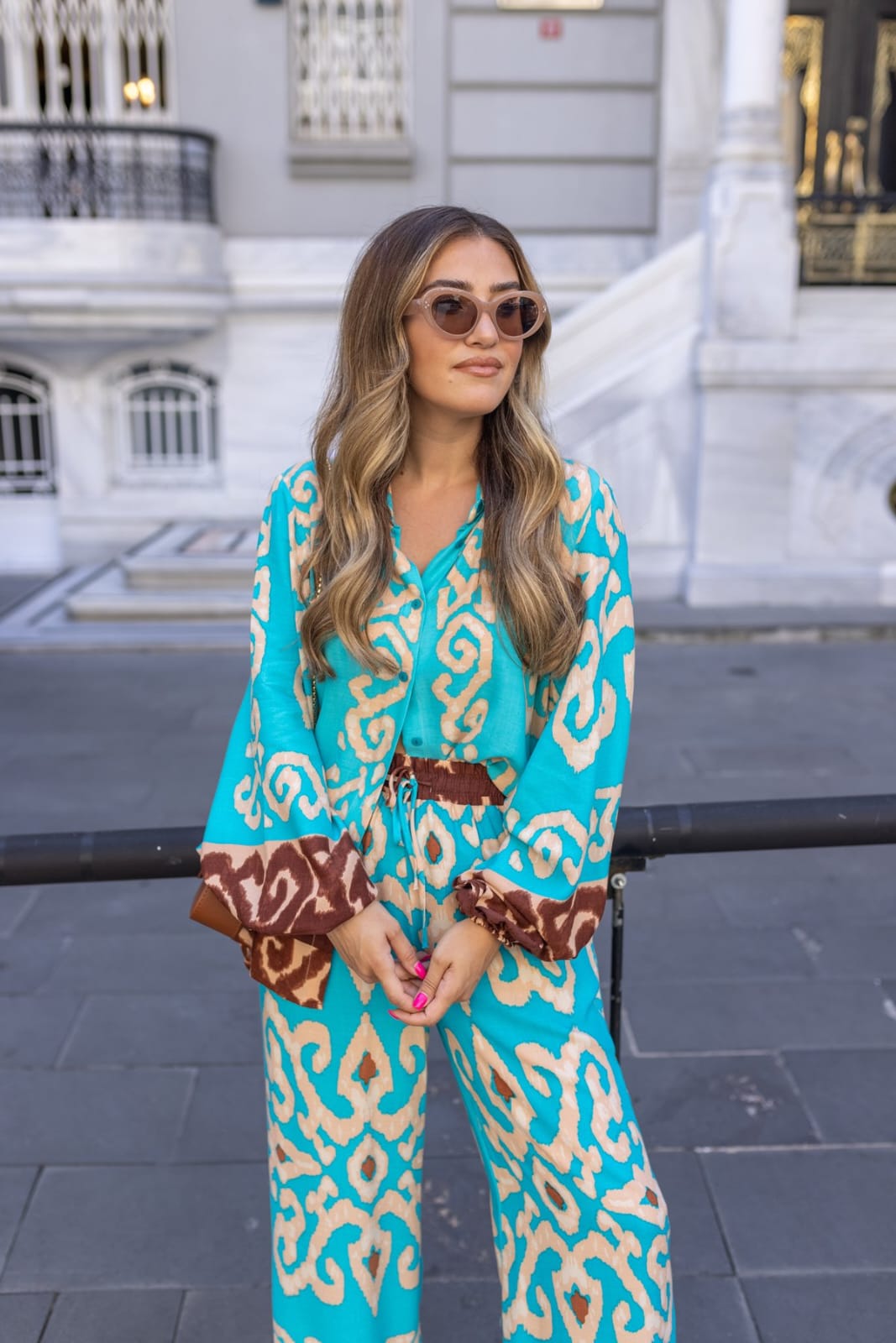 Light Blue Patterned Shirt Suit HCS-0029