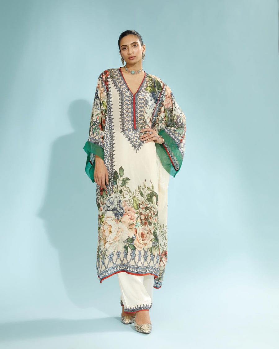 Beige Floral Kaftan Set HVF-0007