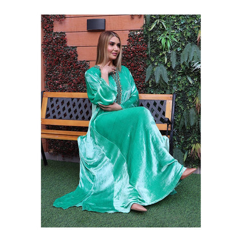Light Green Velvet Gown HVC-0006