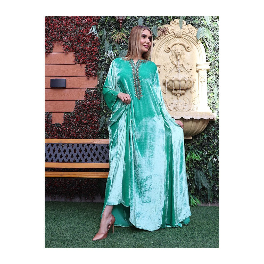 Light Green Velvet Gown HVC-0006