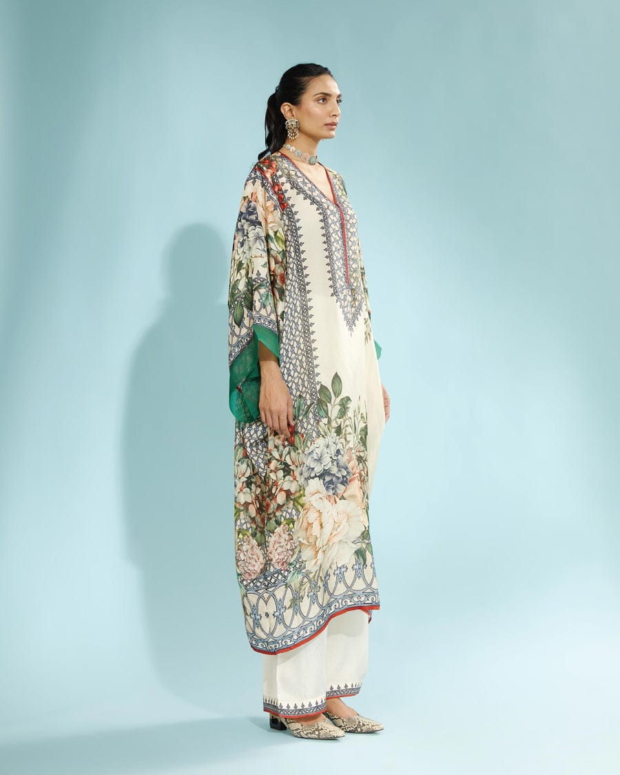 Beige Floral Kaftan Set HVF-0007