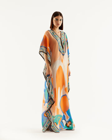 Orange Geomatric RR Kaftan HLK-0174