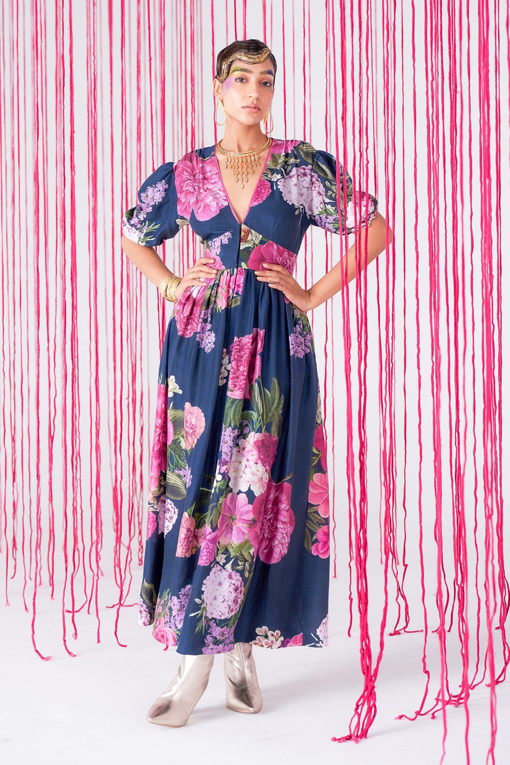 Indigo V-Neck Maxi Dress HNL-0001