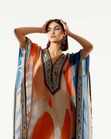 Orange Geomatric RR Kaftan HLK-0174